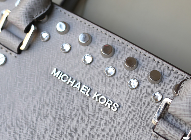 michael kors MK包包 镶钻铆钉包灰色十字纹手提包单肩包