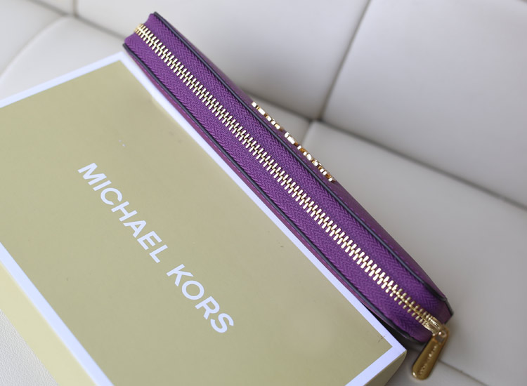 厂家直销 MK钱包无钉款进口十字纹牛皮紫色 女士手包钱夹