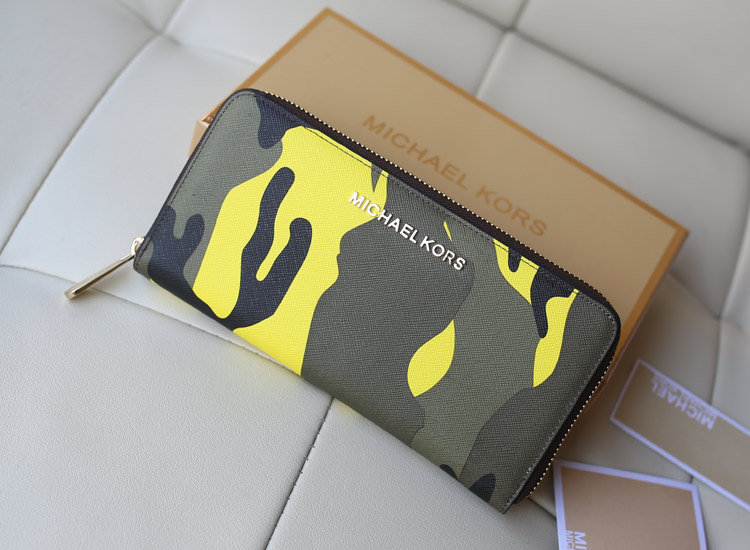 MK2014专柜同步新款钱包 原版牛皮迷彩系列钱包拉链手包 黄色