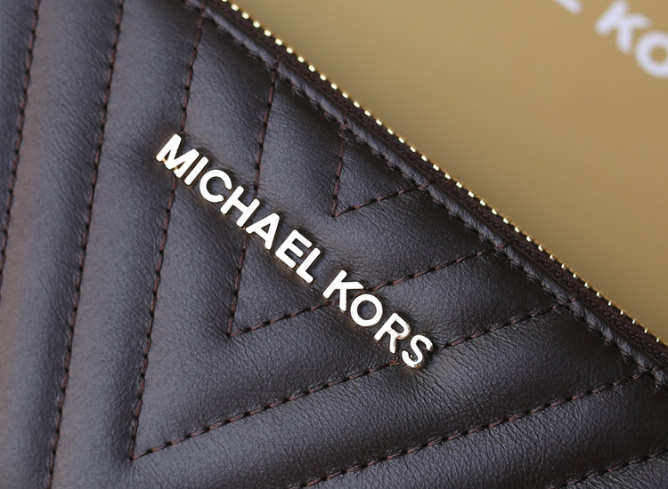 MK 2014秋冬新款V型车线羊皮钱夹 原版皮长款女士拉链钱包手包 黑色