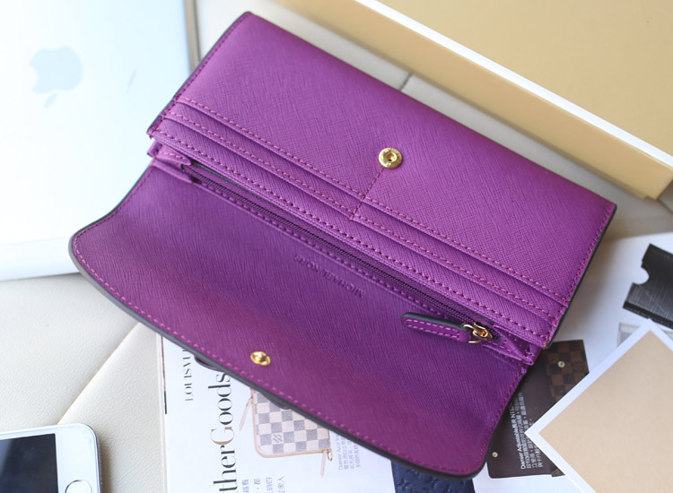 MK爆款女士钱包 原版顶级十字纹牛皮蝴蝶结钱夹 紫色长款搭扣钱夹手包 