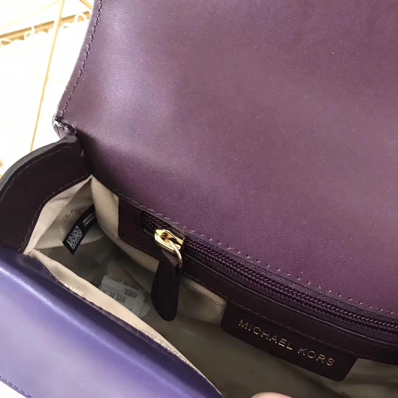 MK原单女包 迈克科尔斯2017年新款拼色手提信封包 紫色进口纳帕牛皮24CM