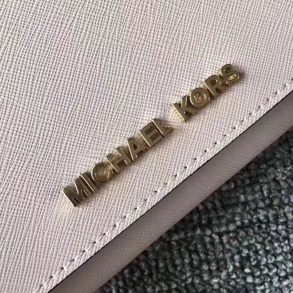 迈克科尔斯钱包 MK新款十字纹牛皮翻盖长款钱夹手包19cm 浅粉色