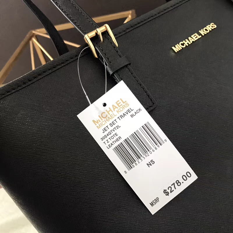MK包包价格 迈克科尔斯原单十字纹牛皮拉链购物包实用妈咪包 黑色